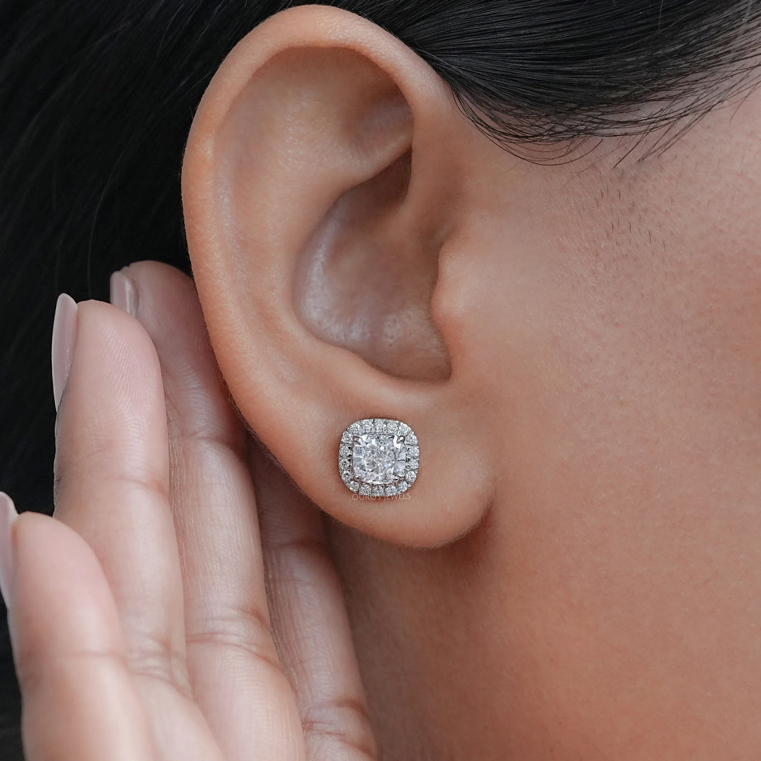 Cushion Diamond Halo Stud Earrings Earring