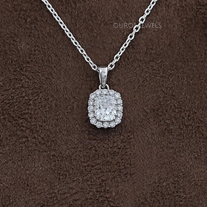 Cushion Cut Lab Diamond Halo Pendant Necklaces