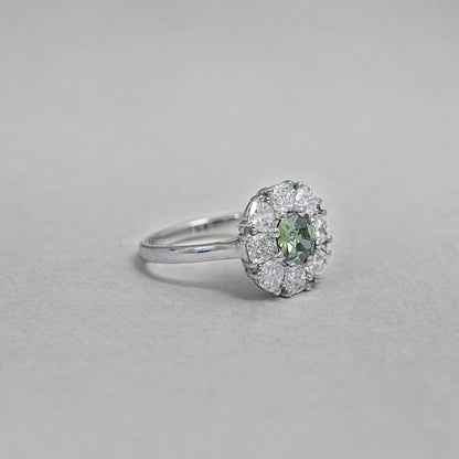 Green Cushion Cut Lab Diamond Halo Engagement Ring Ring