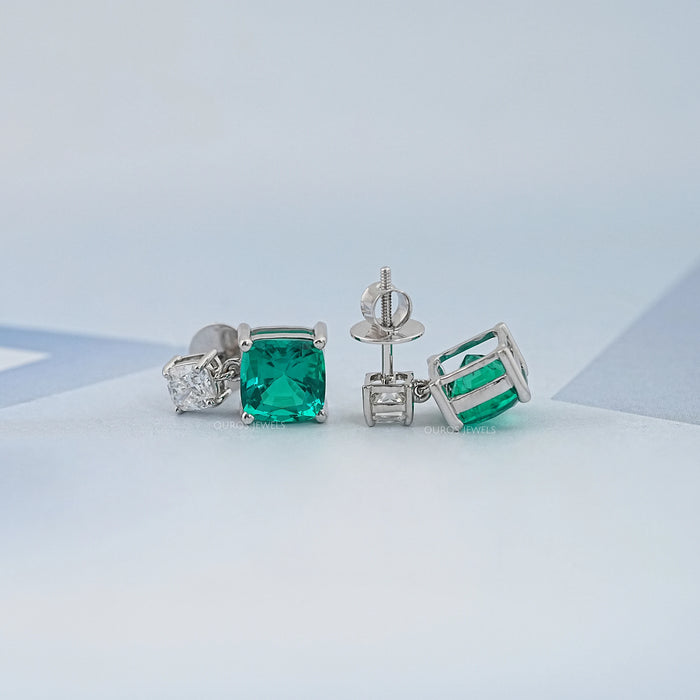 Green Cushion Gemstone Drop Earrings Earrings