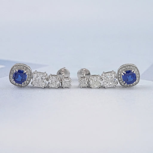 Cushion Cut Gemstone And Diamond Drop Dangle Earrings Earrings