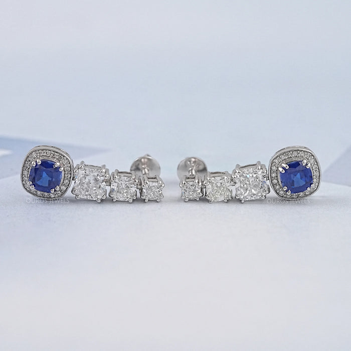 Cushion Cut Gemstone And Diamond Drop Dangle Earrings Earrings