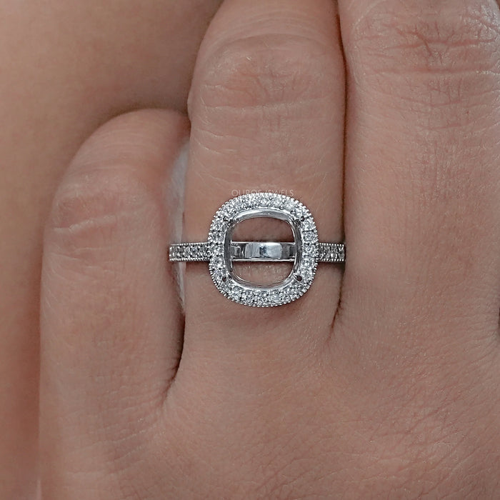 Cushion Shape Halo With Accent Semi mount Ring