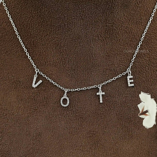 Customize VOTE Letter Round Cut Pendant Necklaces