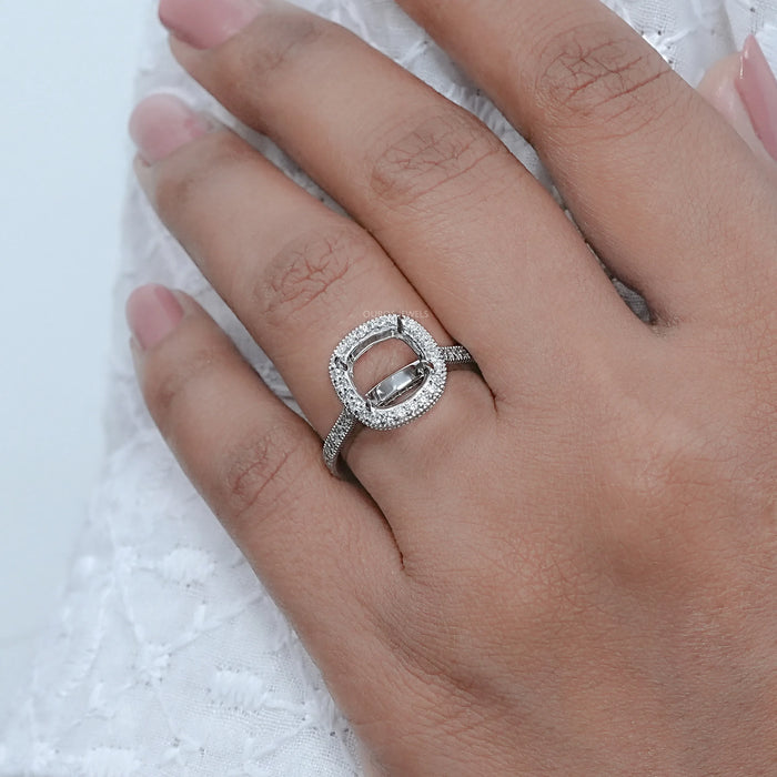 Cushion Shape Halo With Accent Semi mount Ring