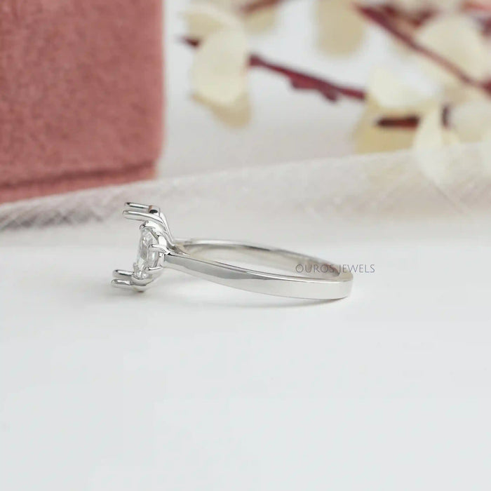 Oval Shape Pointed Half Moon Cut Lab Diamond Semi Mount Ring