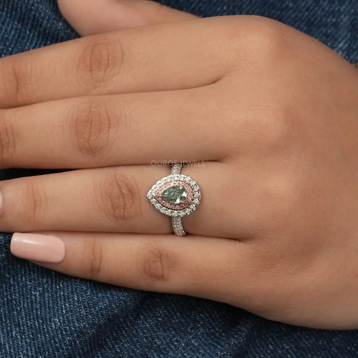 Fancy Vivid Green Pear Cut Lab Diamond Halo Ring Ring