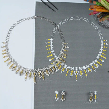 Yellow Multi Shape Lab Diamond Bridal Necklace Set Necklaces