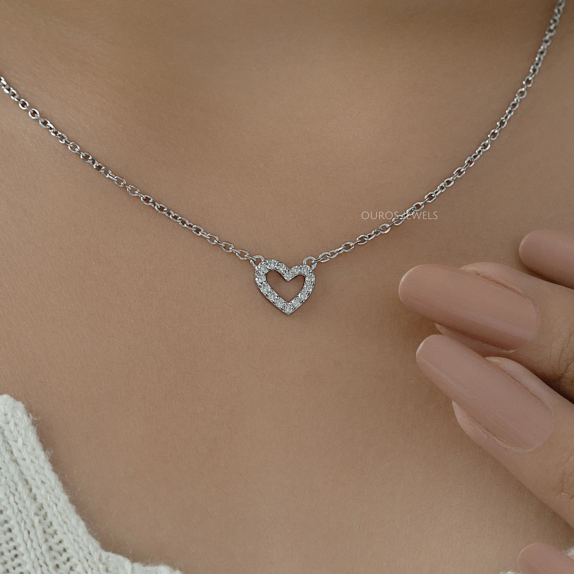 Open Heart Shape Lab Diamond Pendant Necklaces