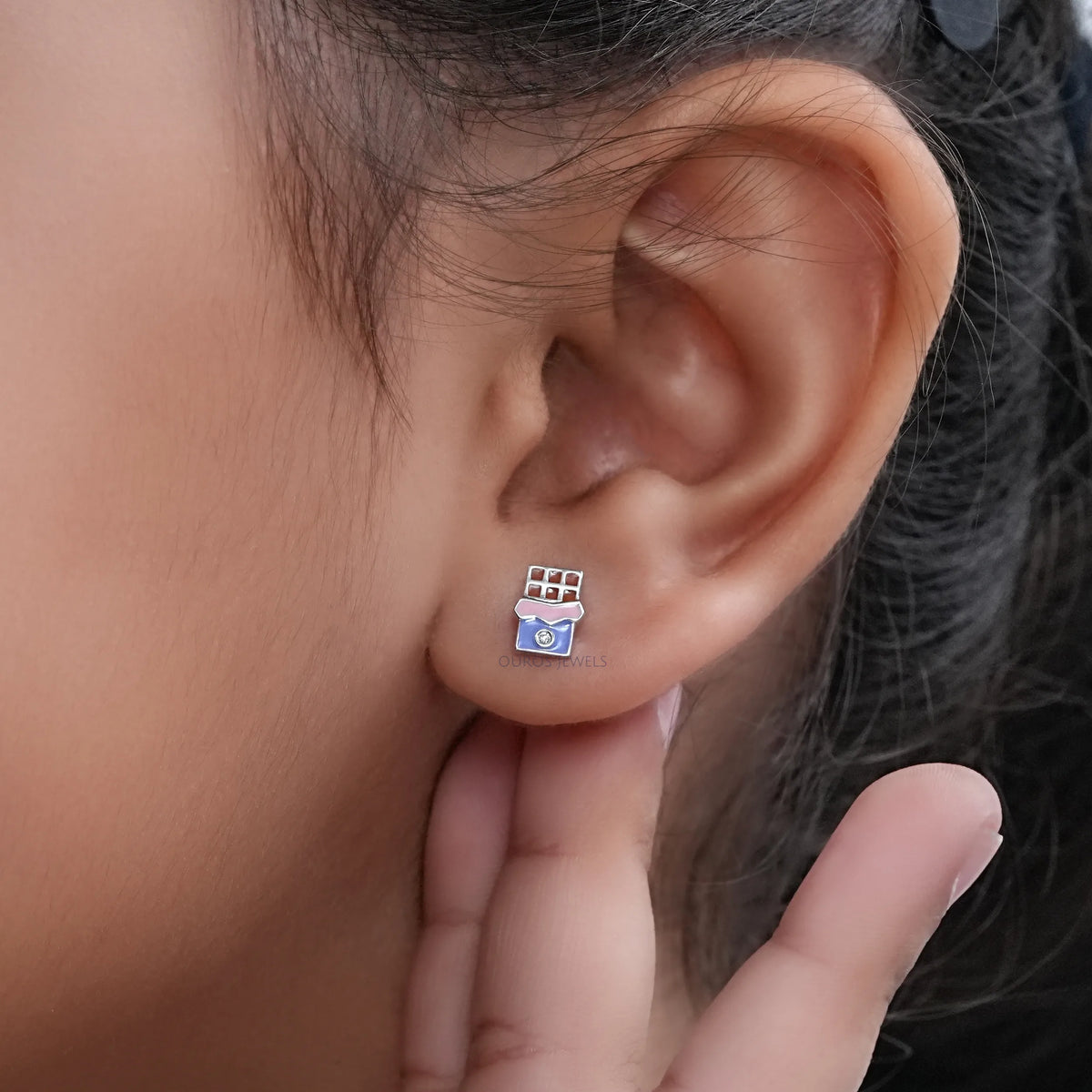 Chocolate Shape Enamel Earrings For Kids