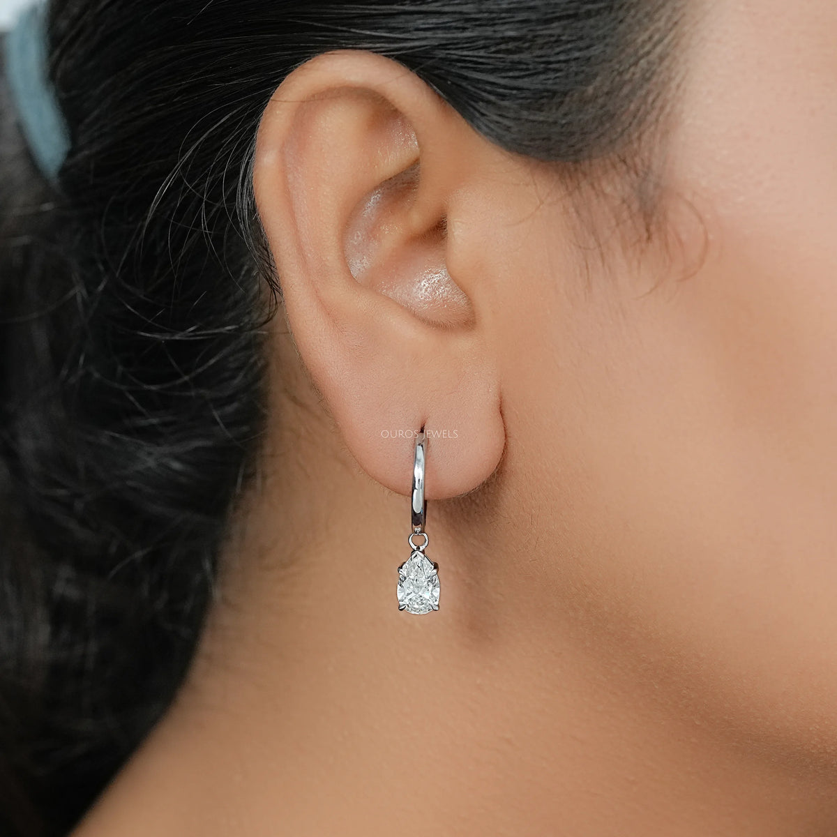 Pear Cut Lab Diamond Dangle Hoop Earrings