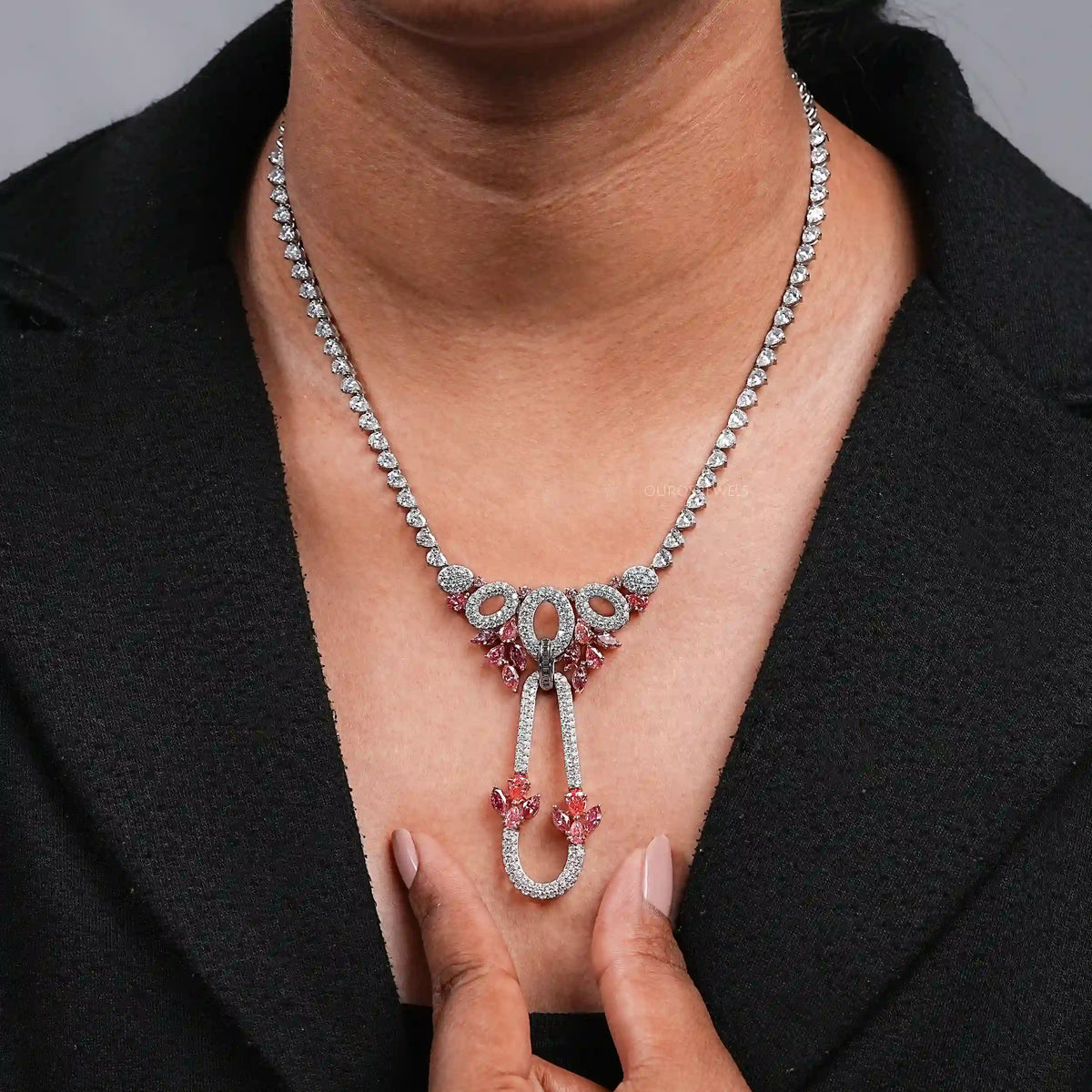 Pear And Round Shape Cluster Diamond Bridal Necklace Necklaces