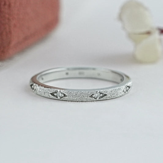 Textured Finish Dainty Diamond Wedding Band Ring