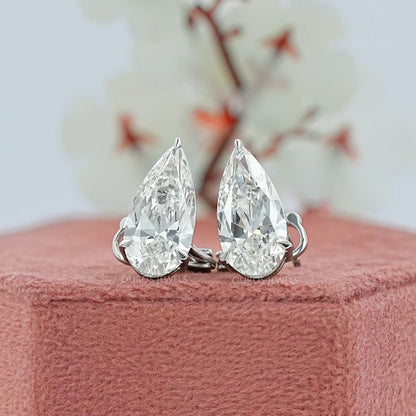 Pear Diamond Clip On Back Stud Earrings