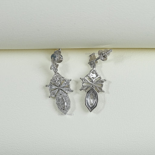 Step Cut Oval Diamond Cluster Dangle Drop Earrings