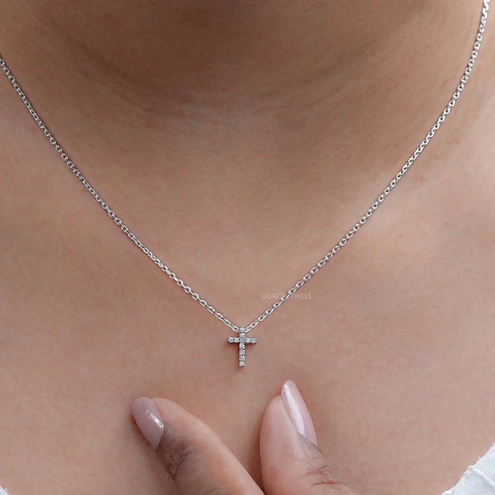 Round Cut Lab Grown Diamond Cross Pendant Necklaces