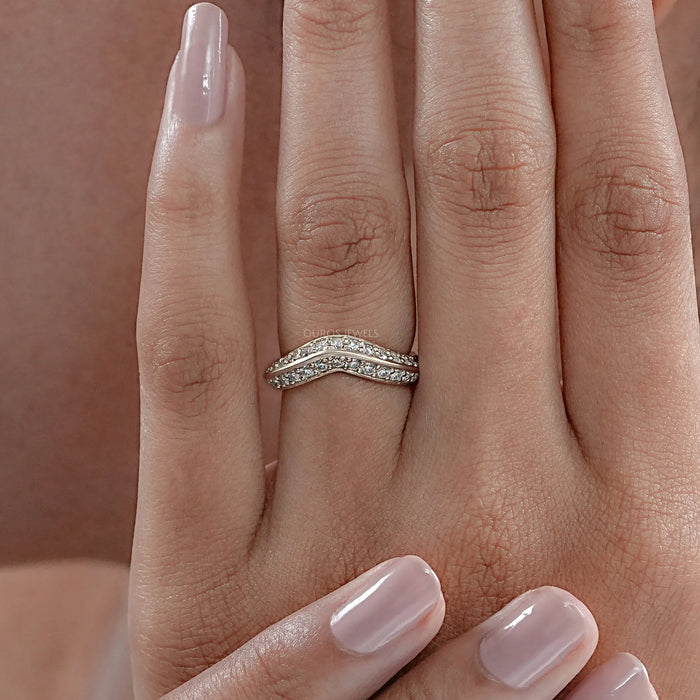 Round Diamond Double Row Curved Wedding Band
