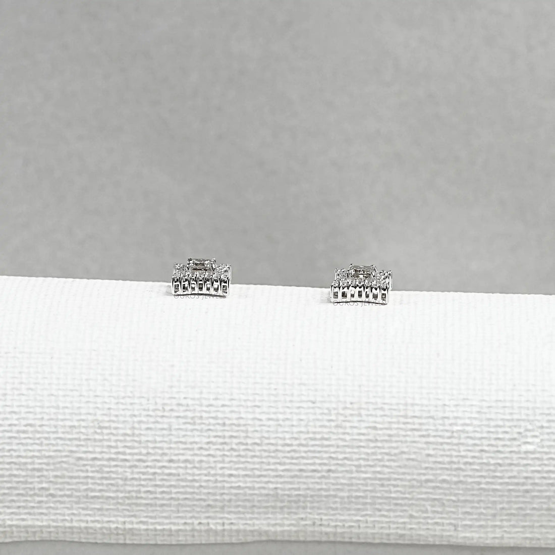 Olive Color Diamond Halo Princess Stud Earring Earrings