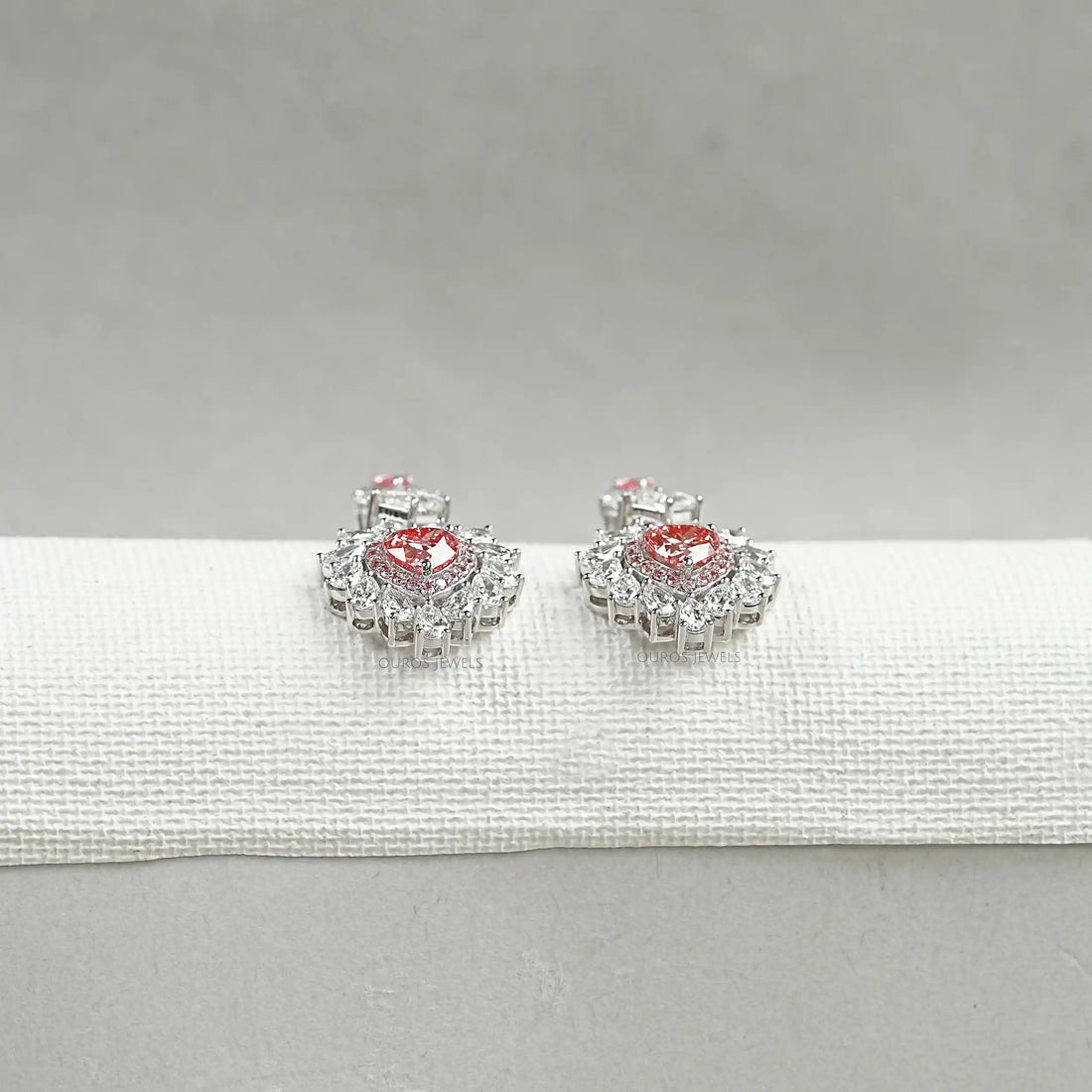 Pink Heart Cut Double Halo Drop Dangle Earrings Earrings