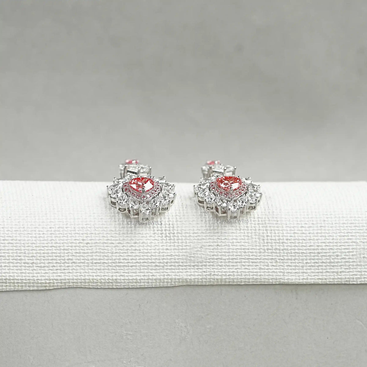 Pink Heart Cut Double Halo Drop Dangle Earrings Earrings
