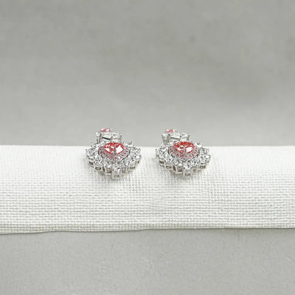 Pink Heart Cut Double Halo Drop Dangle Earrings Earrings