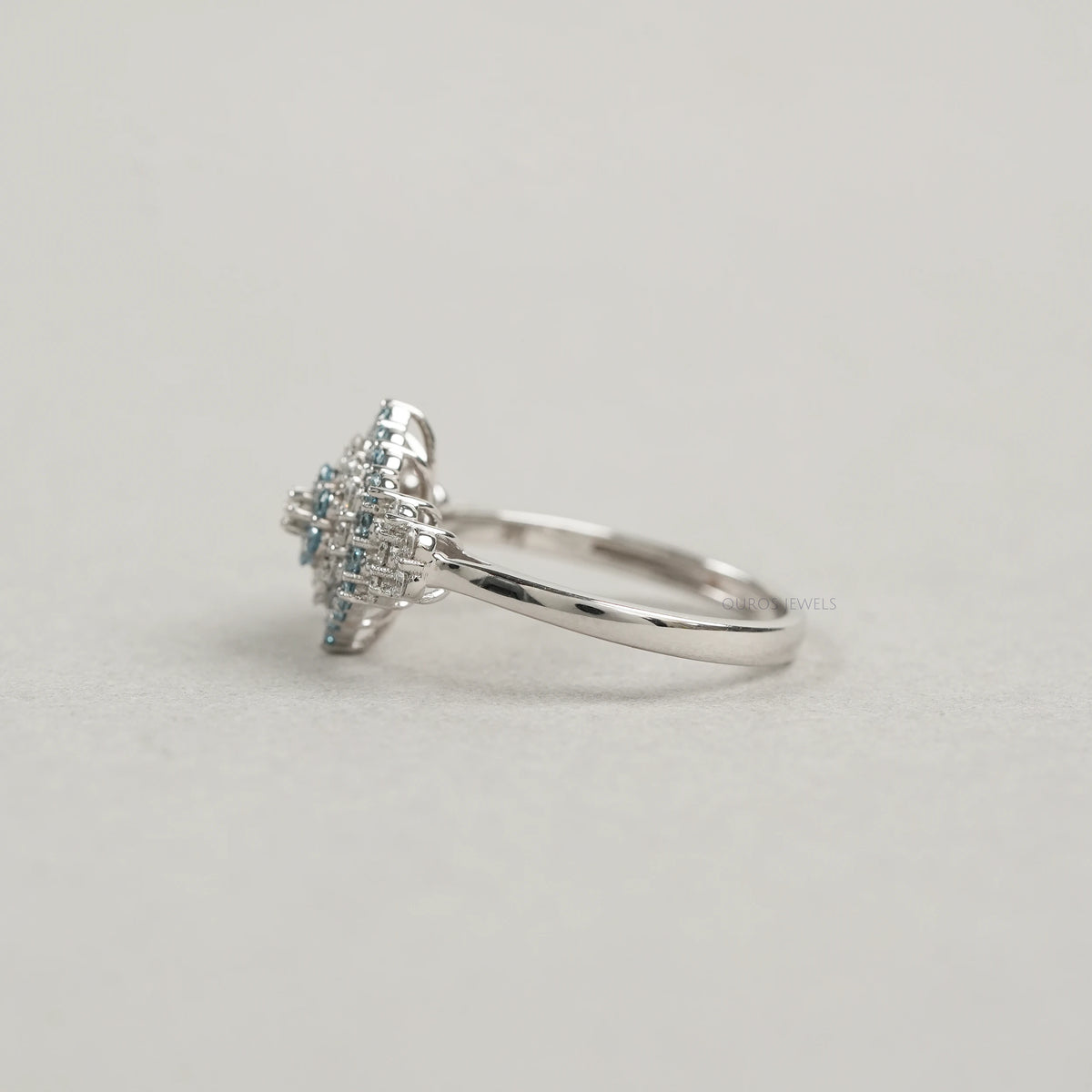 Fancy Blue Round Cut Cluster Lab Diamond Engagement Ring Rings
