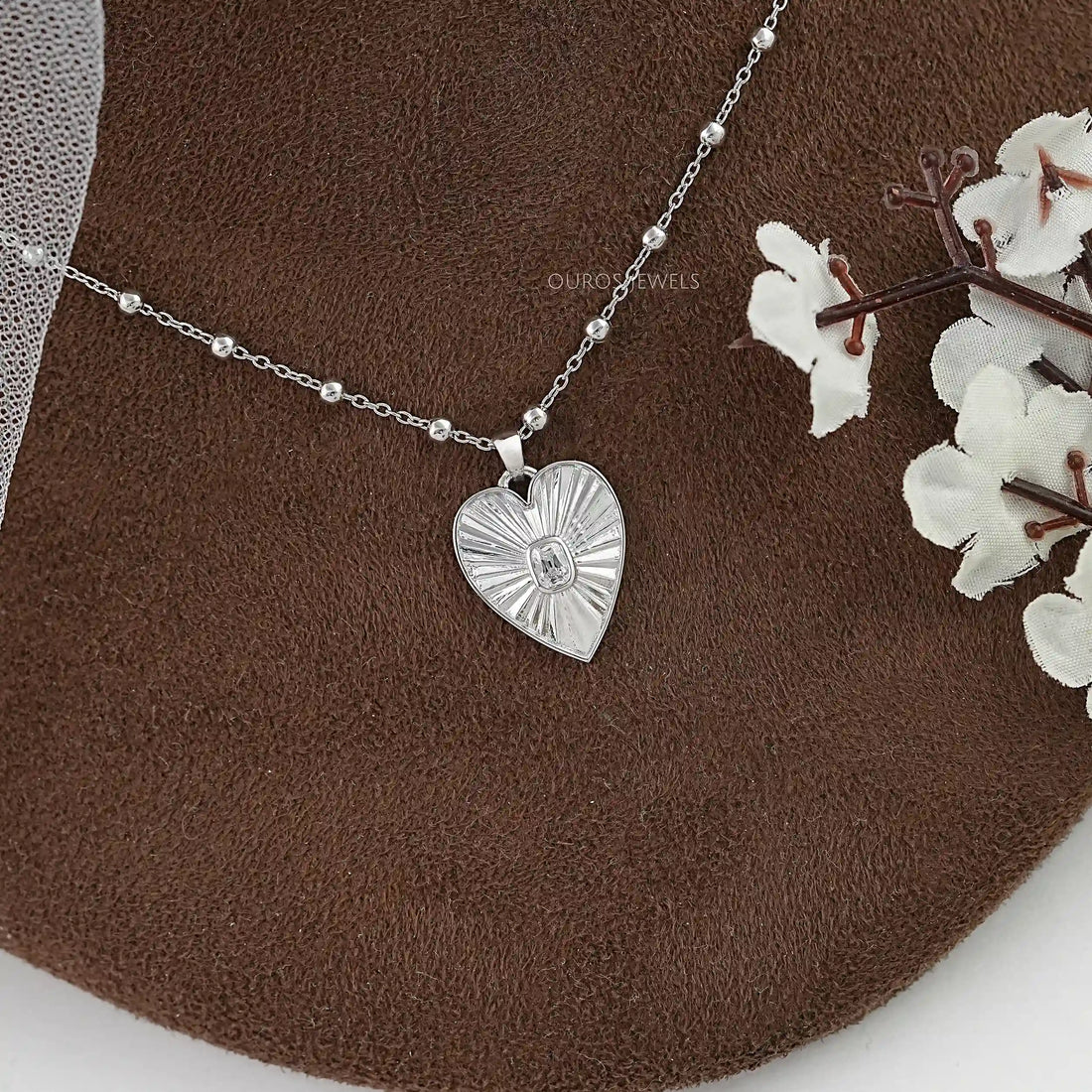 Diamond Fluted Heart shape Pendant Necklaces