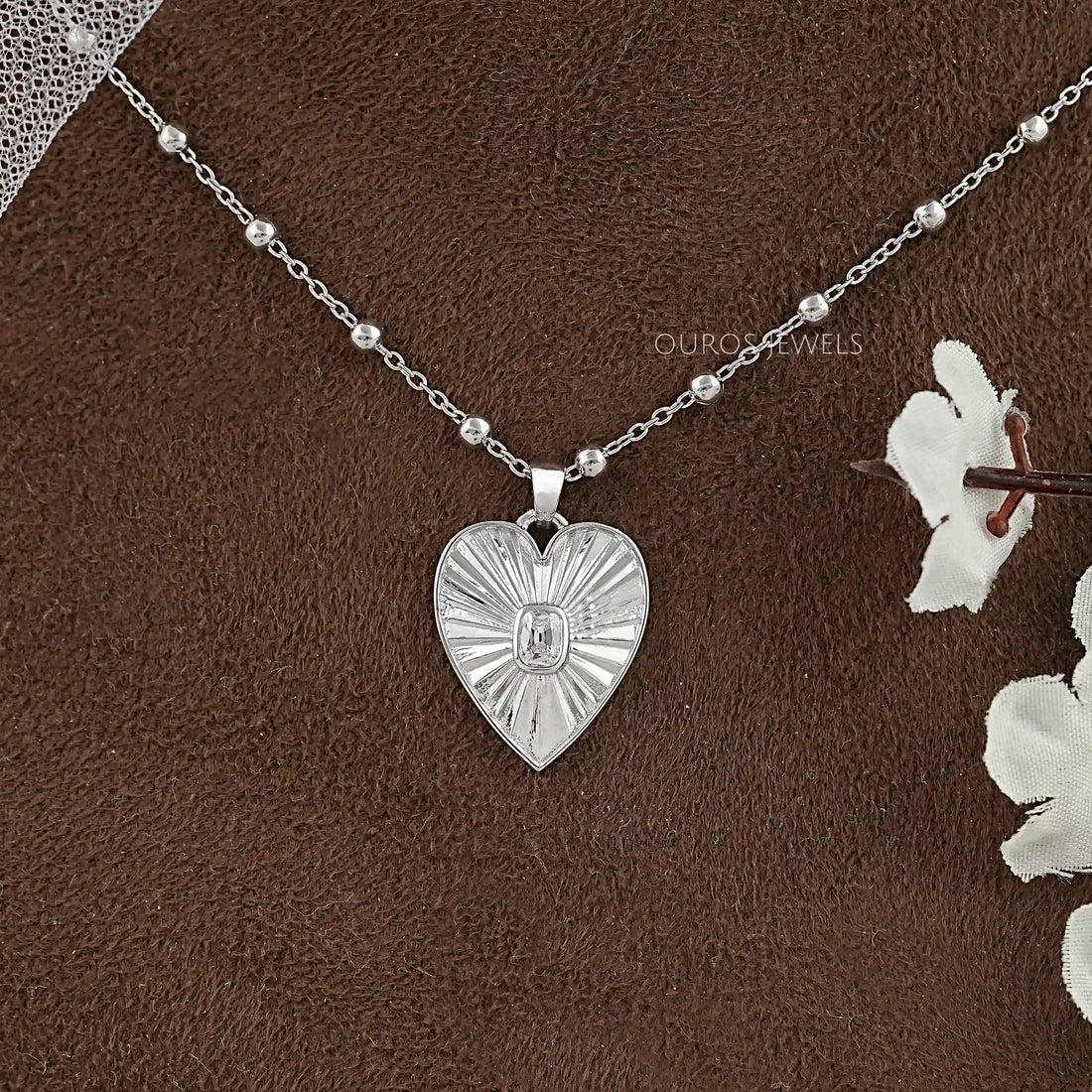 Diamond Fluted Heart shape Pendant Necklaces
