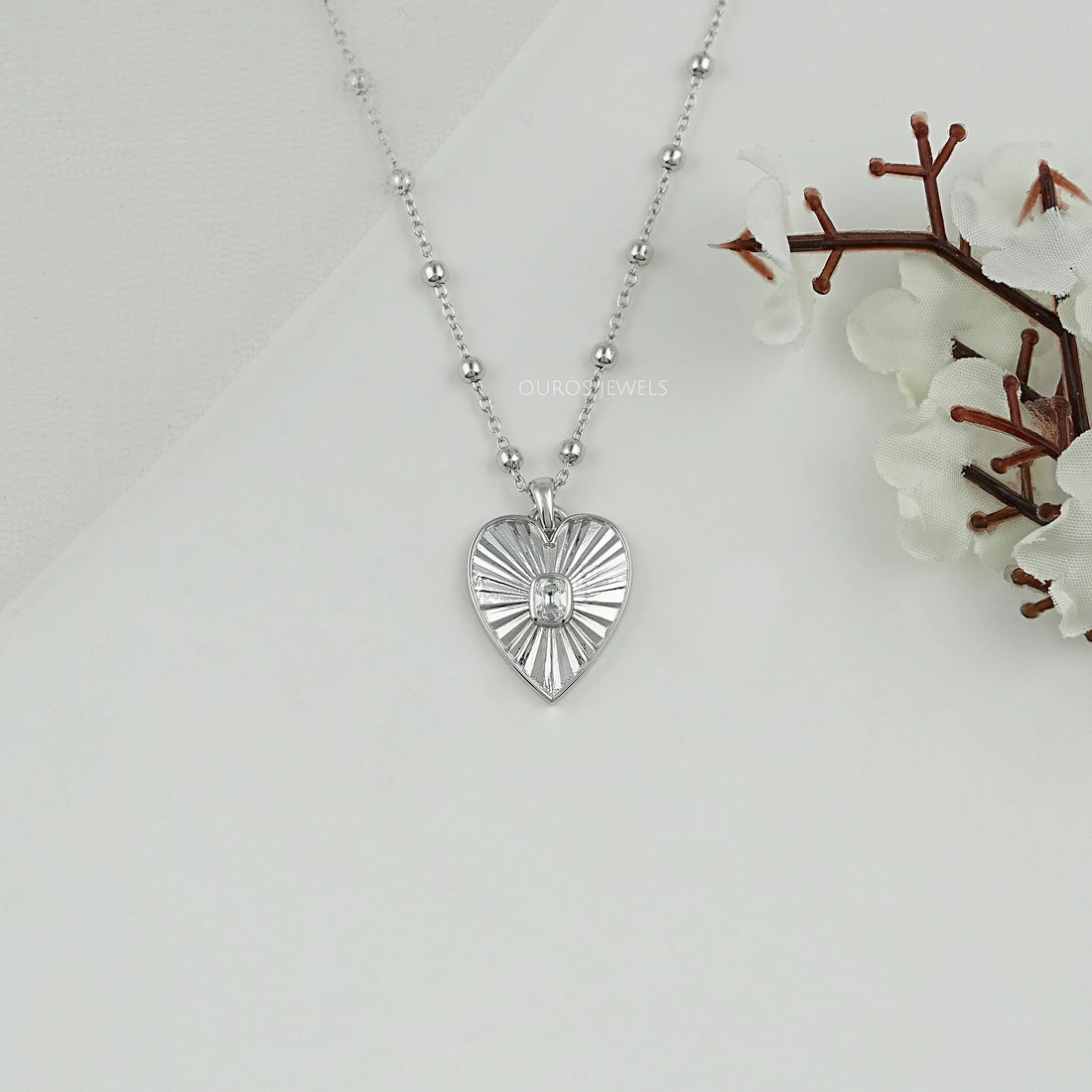 Diamond Fluted Heart shape Pendant Necklaces