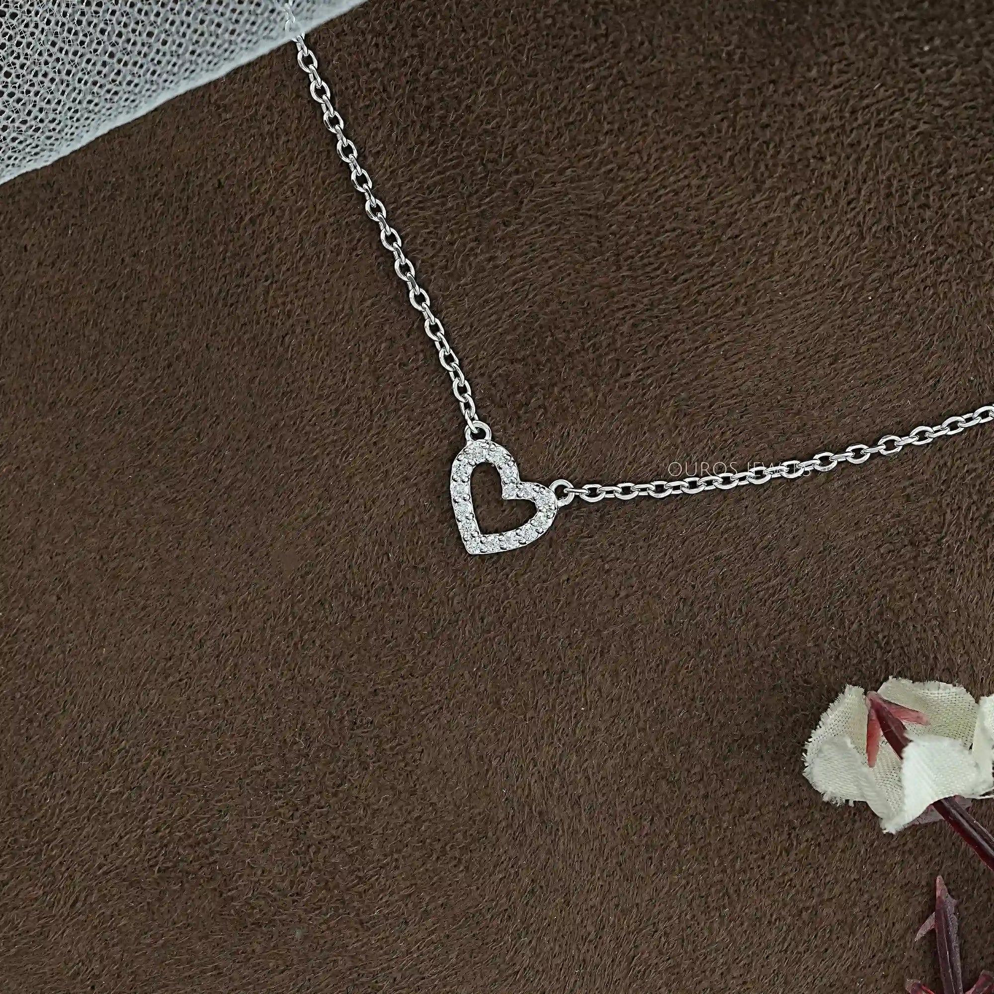 Open Heart Shape Lab Diamond Pendant Necklaces