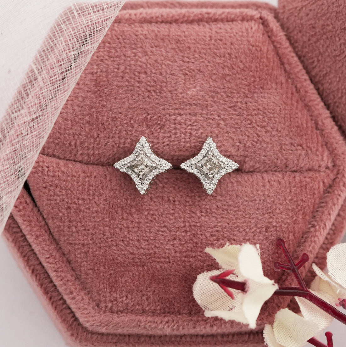 Olive Princess Lab Diamond Halo Stud Earrings Earring