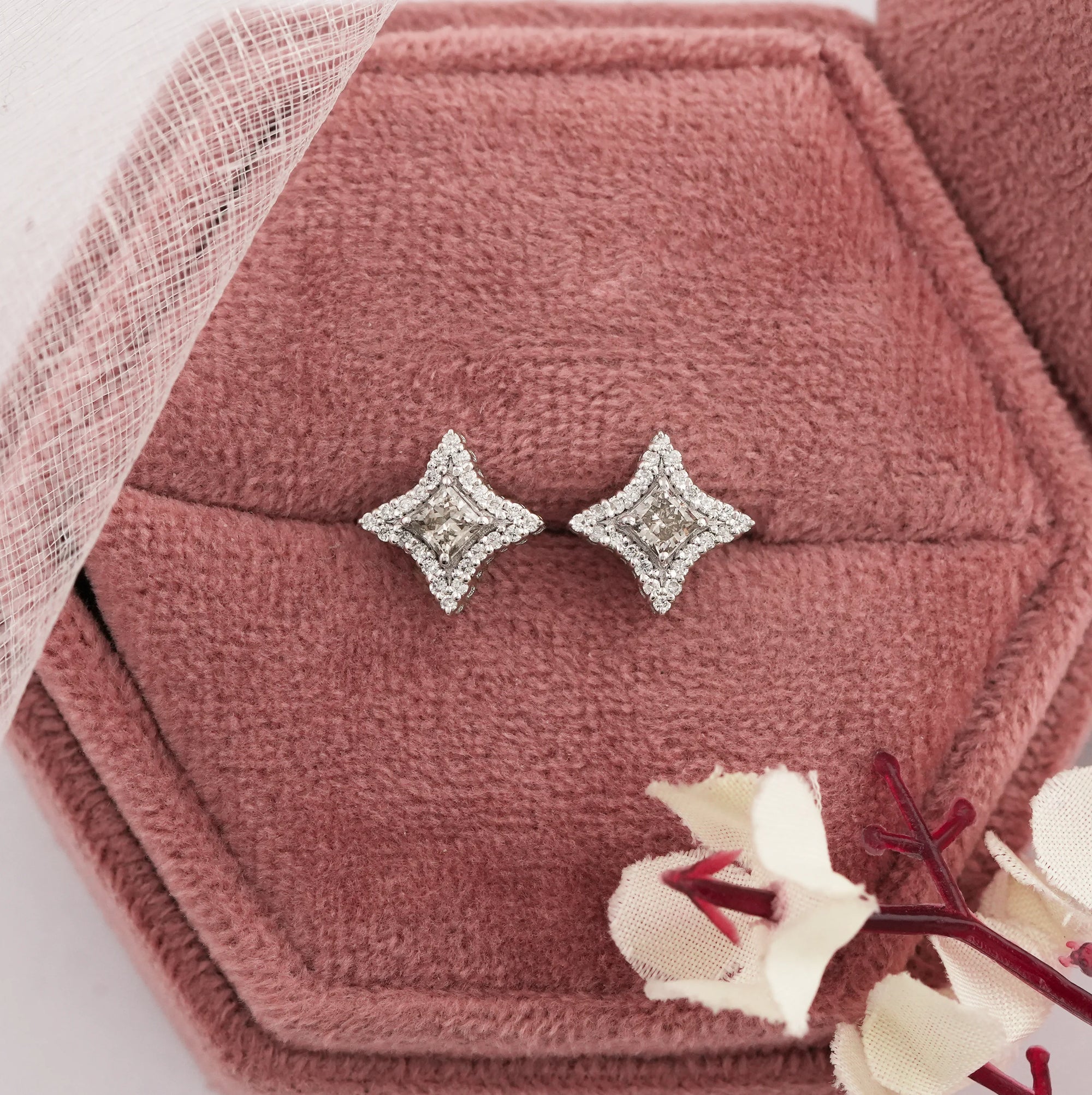 Olive Princess Lab Diamond Halo Stud Earrings Earring