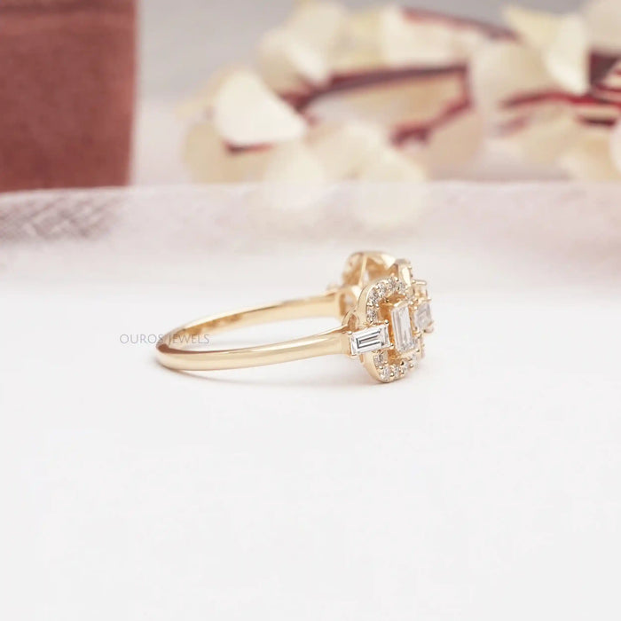 Baguette And Round Cut Lab Diamond Circle Chain Link Ring