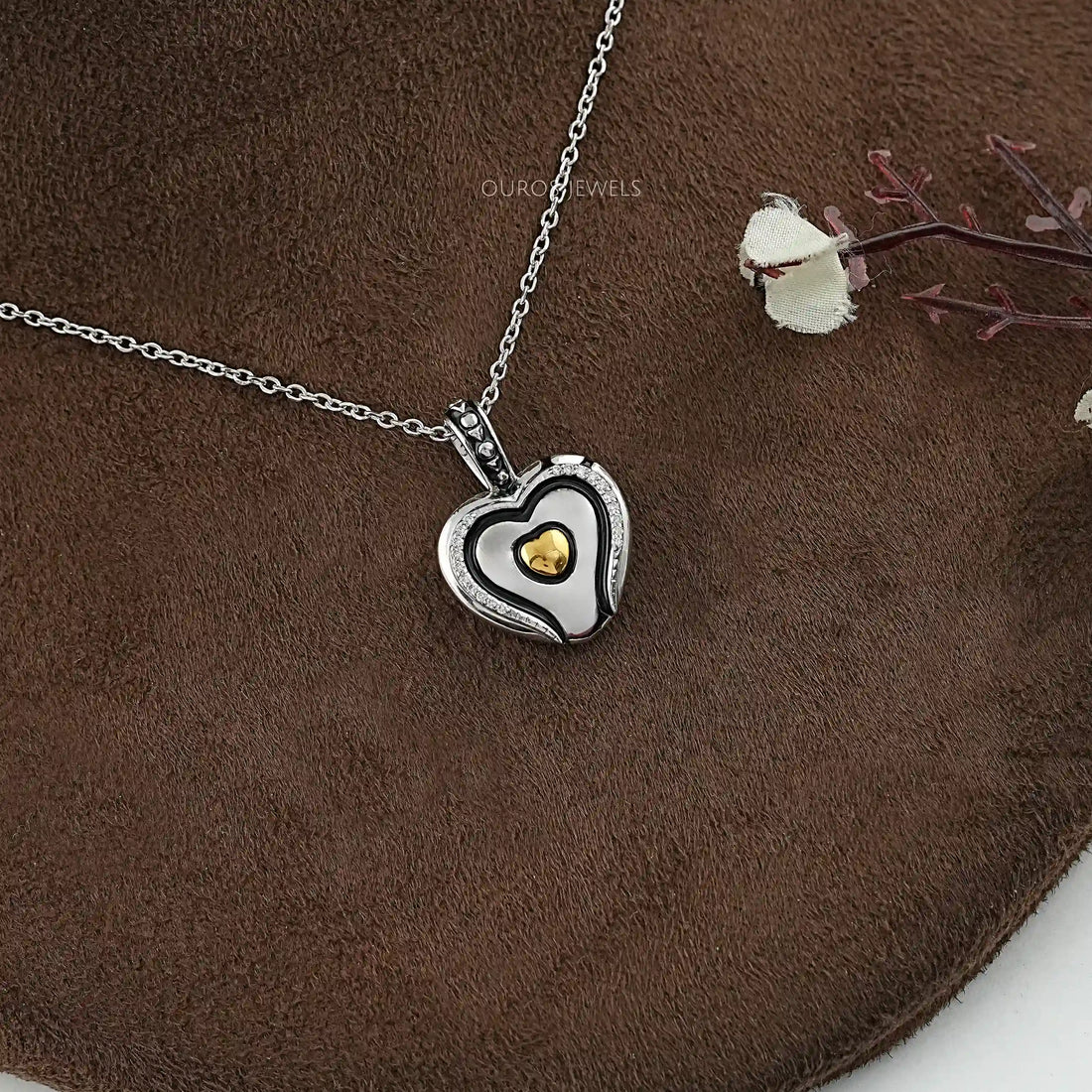 Heart Shaped Round Diamond Signet Pendant Necklaces