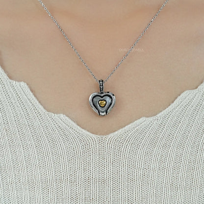 Heart Shaped Round Diamond Signet Pendant Necklaces