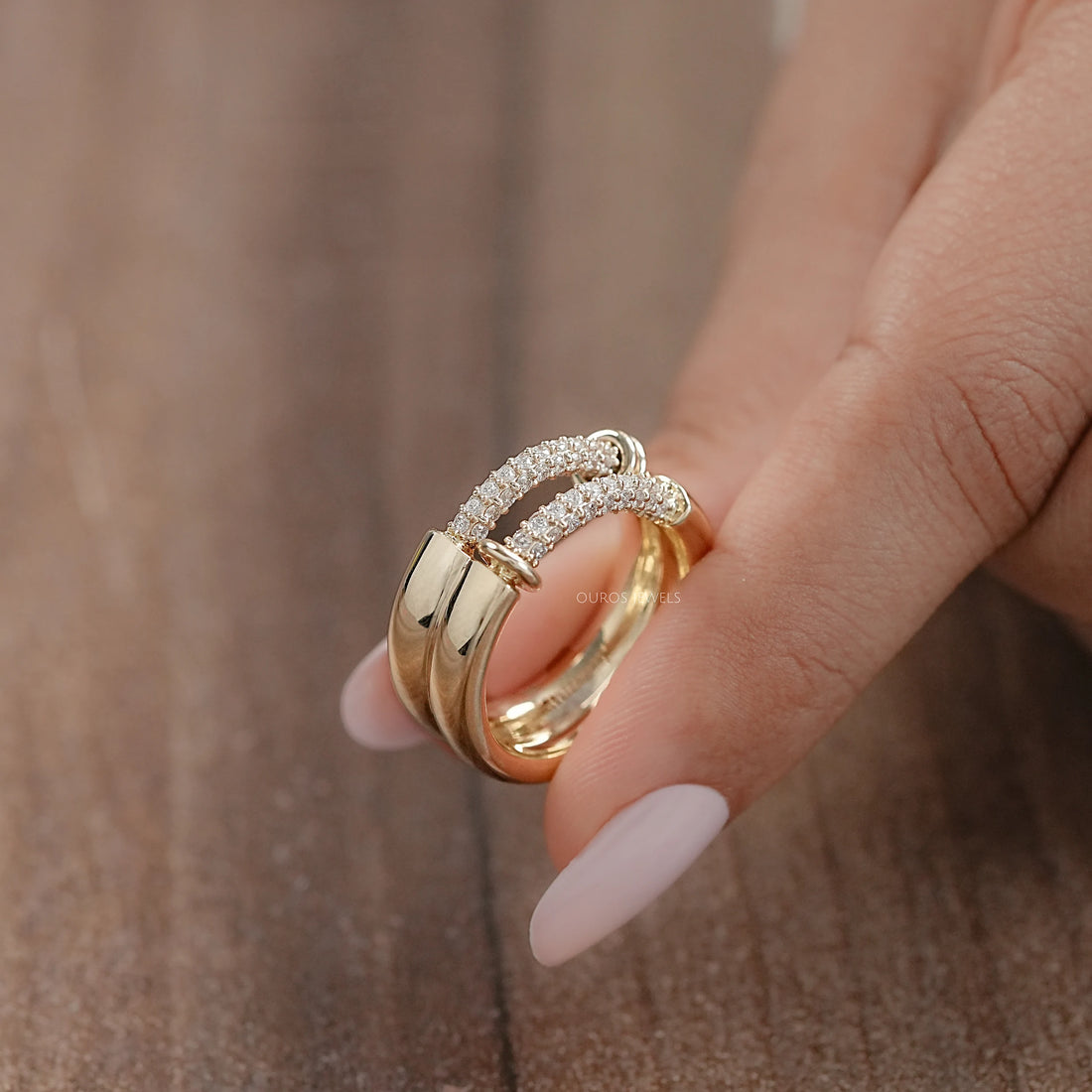 Double Row Connecter Round Lab Diamond Wedding Band Rings