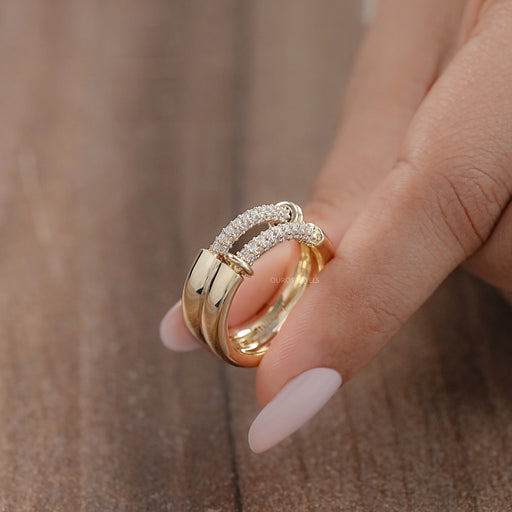 Double Row Connecter Round Lab Diamond Wedding Band Rings