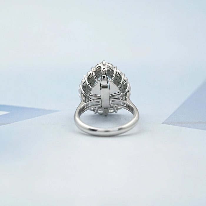 Aquamarine Pear Gemstone Double Halo Engagement Ring