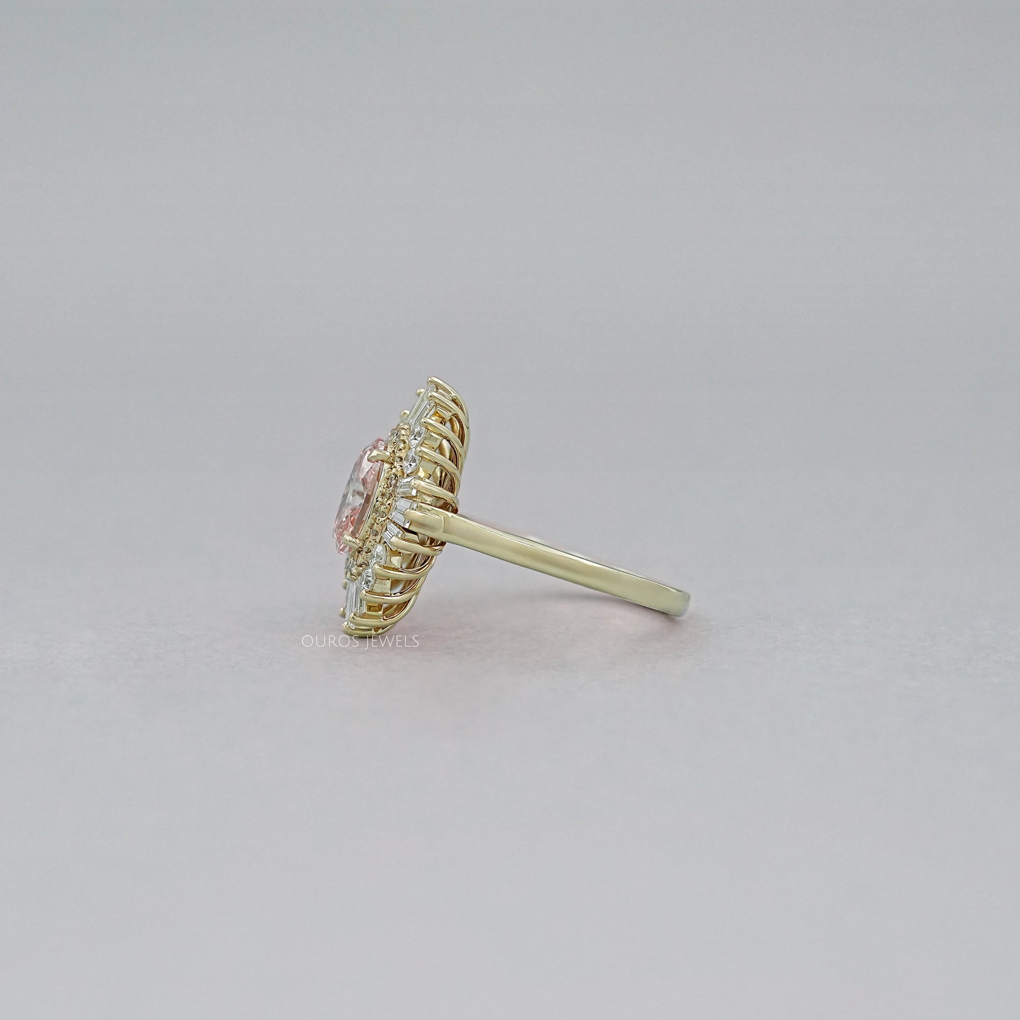 Fancy Vivid Pink Oval Cut Double Halo Sunbrust Ring