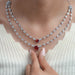 Double Layer Ruby Cushion And Oval Halo Tennis Necklace Necklaces