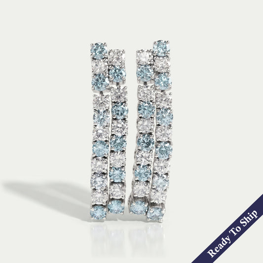 Double Row Blue Round Lab Diamond Earrings Earrings