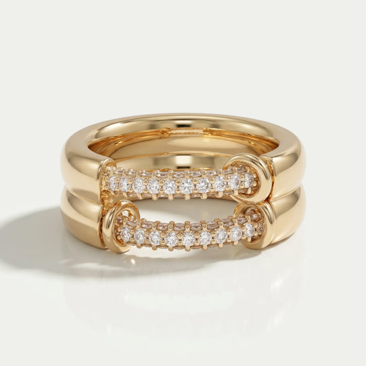 Double Row Connecter Round Lab Diamond Wedding Band Rings