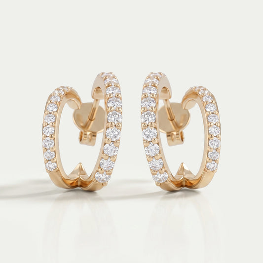 Round Lab Diamond Double Row C Hoop Earrings Earrings