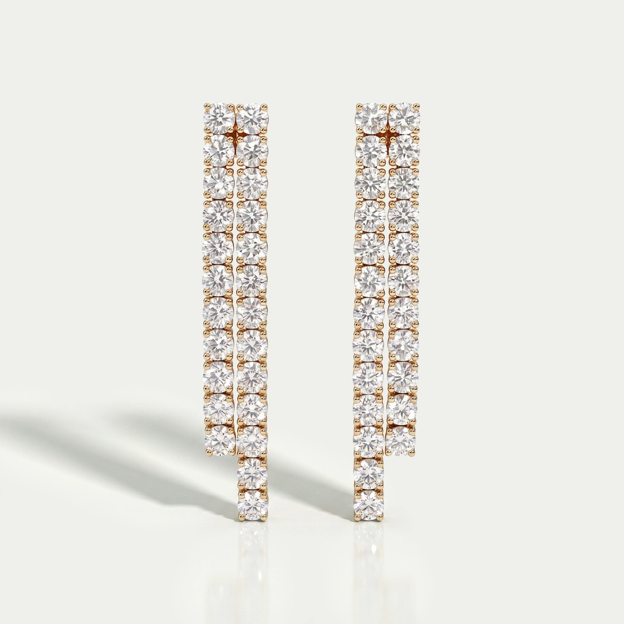 Round Diamond Double Row Drop Earrings