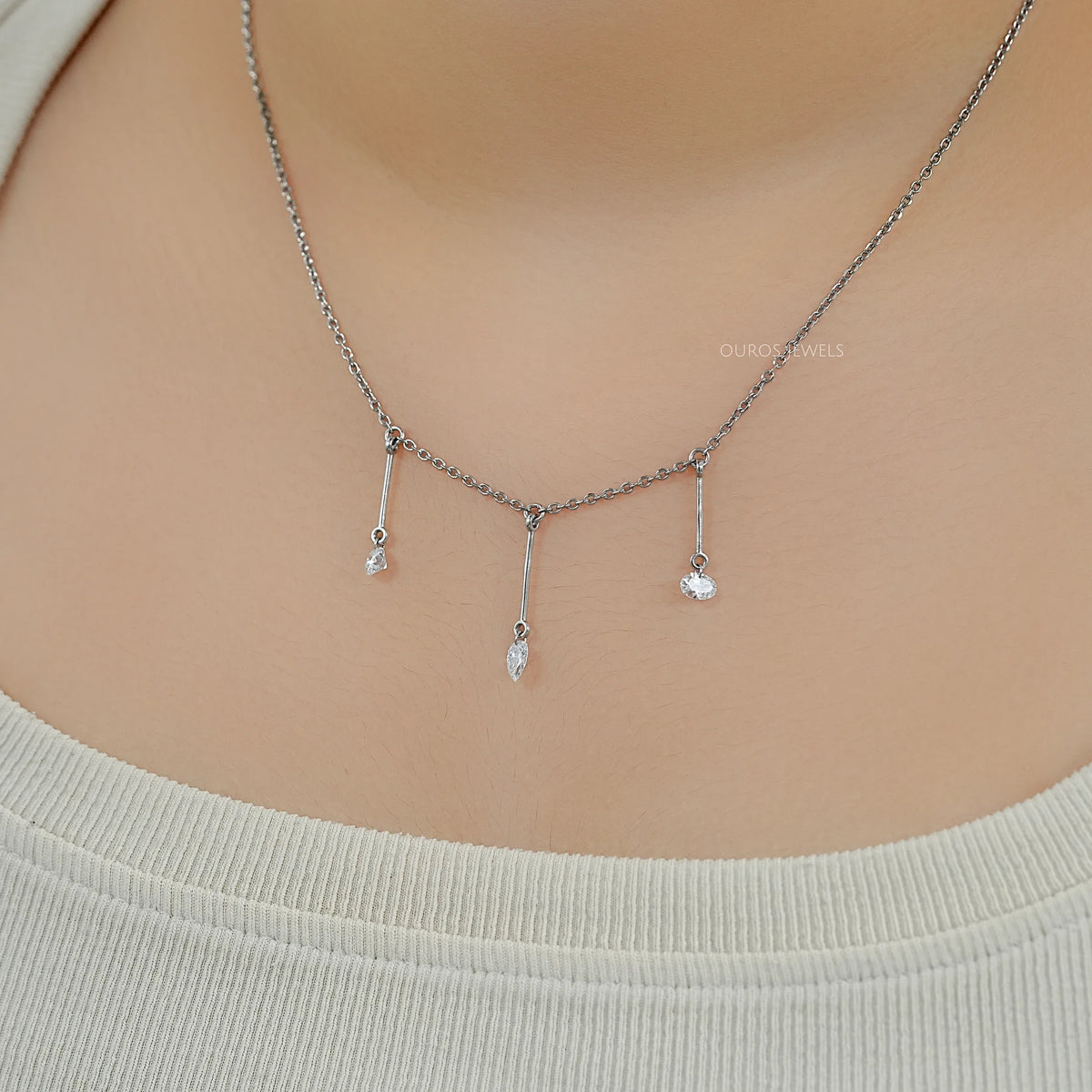 Trio Drill Lab Diamond Bar Charm Necklace Necklaces