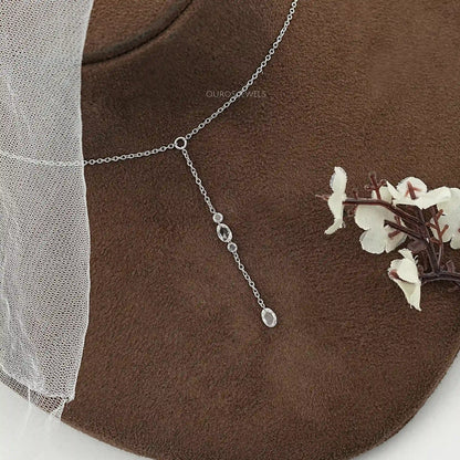 Rose Cut Oval And Round Diamond Lariat Necklace