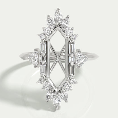 Dutch Marquise Cut Lab Semi Mount Cluster Halo Diamond Ring