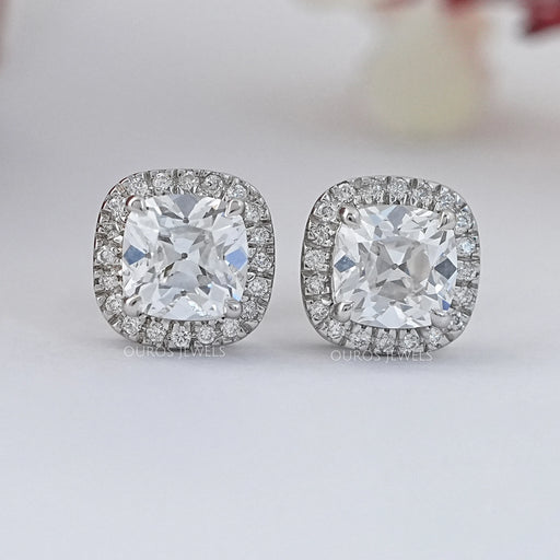 Square Old Mine Cushion Diamond Halo Stud Earrings Earring