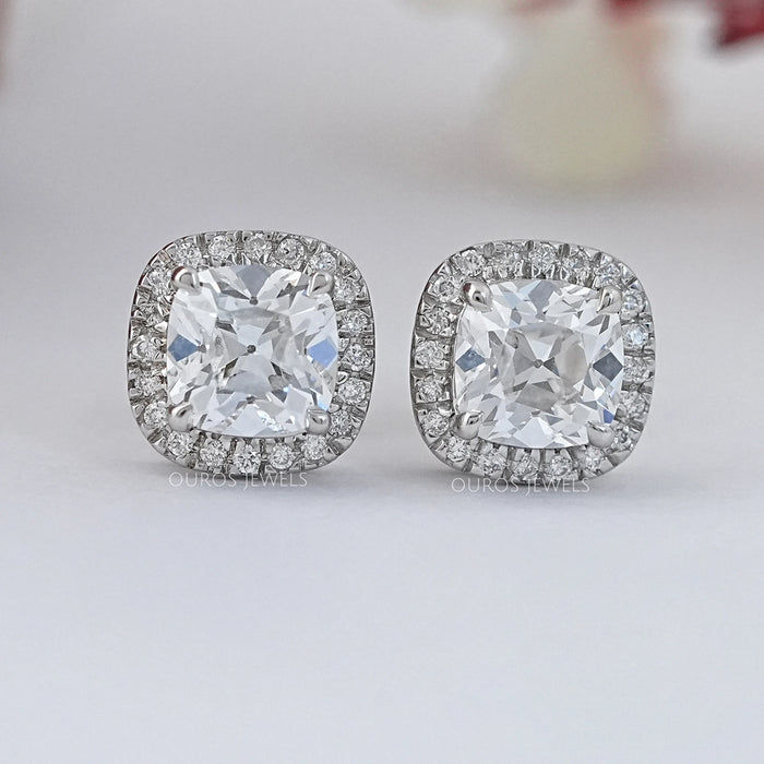 Square Old Mine Cushion Diamond Halo Stud Earrings Earring