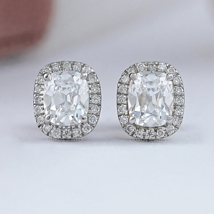 Old Mine Cushion Cut Halo Stud Earrings Earrings